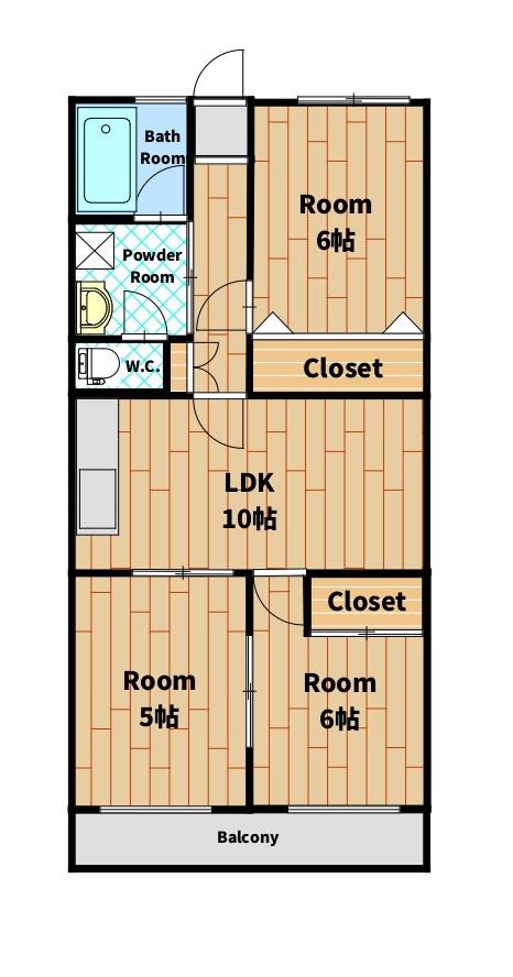 三愛荒江マンション(3LDK/2階)の間取り写真