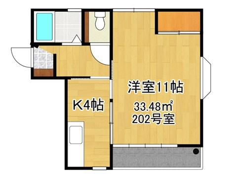 ペアシティ朝気A棟(1K/2階)の間取り写真