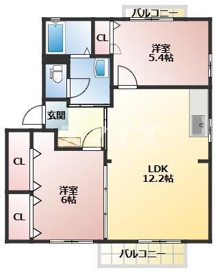 フォーレスニシムラ A棟(2LDK/2階)の間取り写真