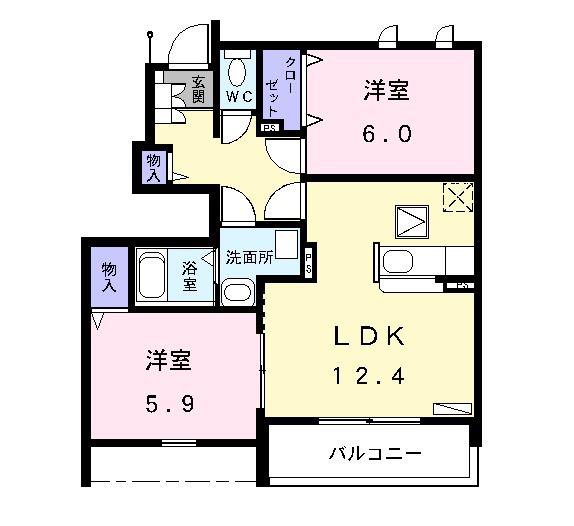 ラフィネMS B(2LDK/1階)の間取り写真
