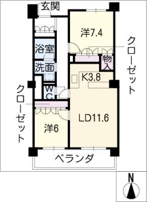 プライムメゾン御器所(2LDK/4階)の間取り写真