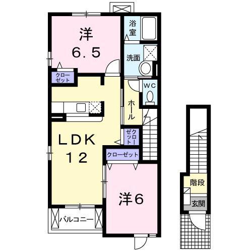 アンソレイエB(2LDK/2階)の間取り写真