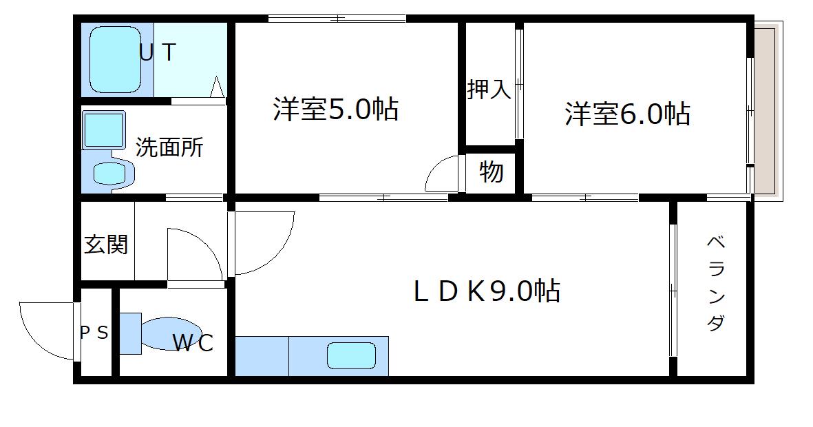 松籟マンション(2LDK/3階)の間取り写真