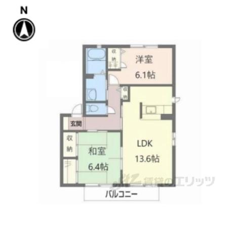 クレストタウン D棟(2LDK/2階)の間取り写真