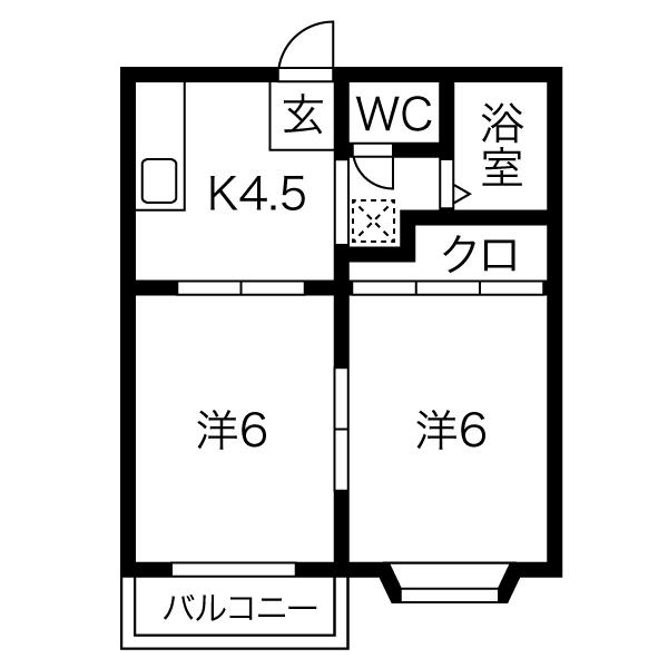 エレガンテガザ・優木(2DK/2階)の間取り写真