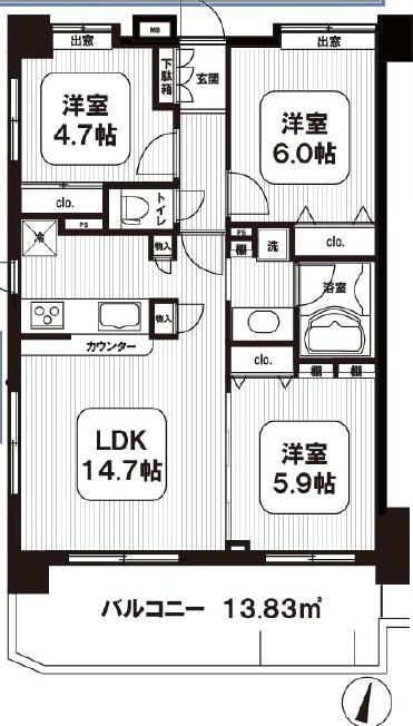 ネクステージ飛田給(3LDK/4階)の間取り写真