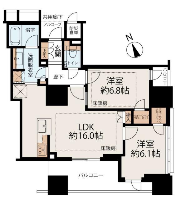 プラウド新虎通(2LDK/14階)の間取り写真