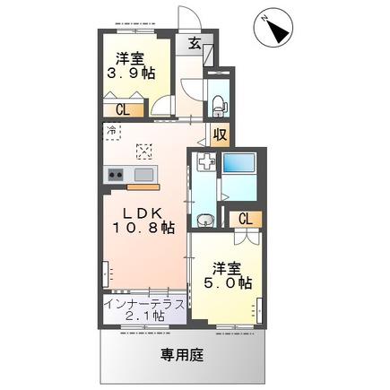 メゾン・テ・ヴェール(2LDK/1階)の間取り写真
