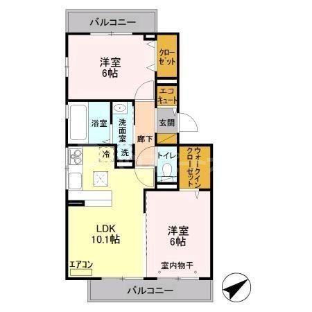ヴィラ コットン(2LDK/1階)の間取り写真