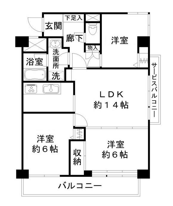 ライオンズマンション川口本町第2(2LDK/7階)の間取り写真