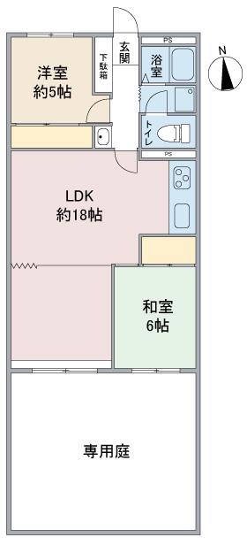 ドミール東山102(2LDK/1階)の間取り写真