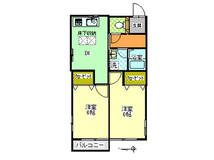 ツインコート高尾(2DK/1階)の間取り写真
