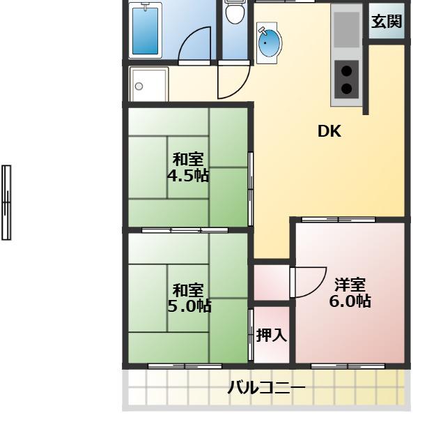 ももやま荘(3DK/5階)の間取り写真
