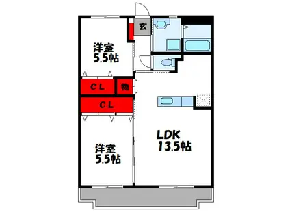 ユーミーフレーレIII(2LDK/3階)の間取り写真