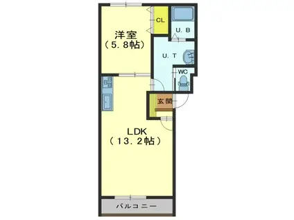 LINO(1LDK/2階)の間取り写真