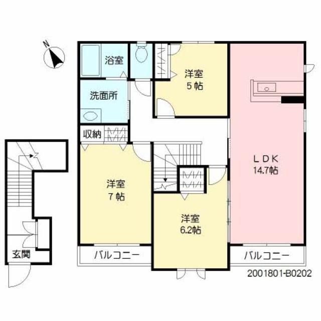 NADYA B棟(3LDK/2階)の間取り写真
