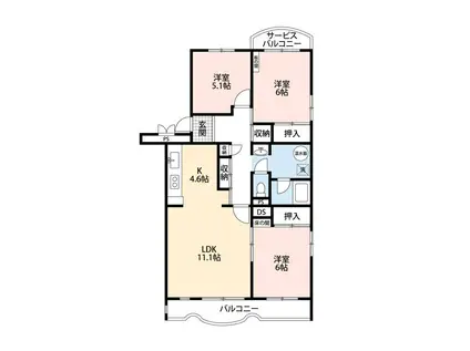 みつわ台第三ハイツH号棟(3LDK/5階)の間取り写真