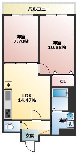 リアライズ今里南(2LDK/7階)の間取り写真