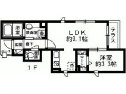 プランドール恵比寿(1LDK/1階)の間取り写真