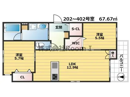 大阪市浪速区難波中3丁目ヘーベルメゾン・旭化成ヘーベルメゾンH(2LDK/3階)の間取り写真