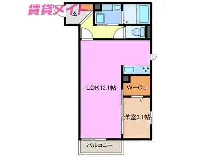 タートルエイト(1LDK/1階)の間取り写真