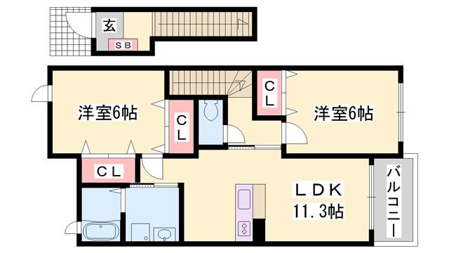エーデル緑ヶ丘 D棟(2LDK/2階)の間取り写真