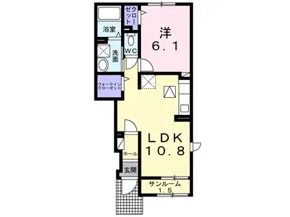 カルテット I(1LDK/1階)の間取り写真