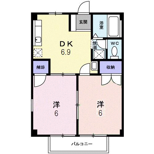 ニューシティ川島B(2DK/1階)の間取り写真
