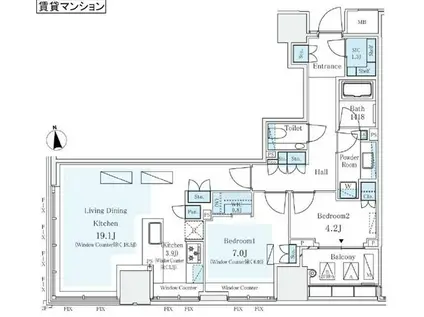 パークコート ザ・三番町ハウス(2LDK/3階)の間取り写真