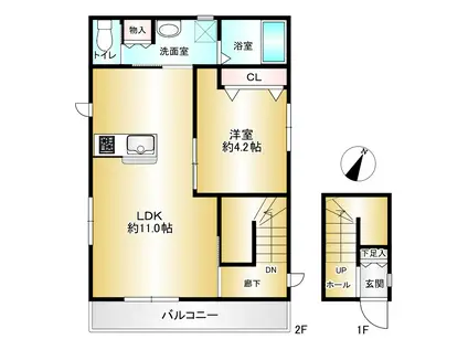 アーク六甲道(1LDK/2階)の間取り写真