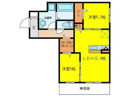 ヴィア・ラッテア(2LDK/1階)の間取り写真