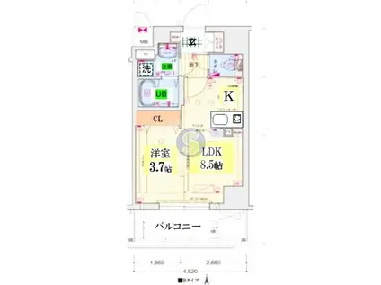 ASCLAIRE京都西院(1LDK/3階)の間取り写真