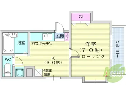 カーサーフサノウ(1K/1階)の間取り写真