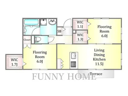 野毛1丁目メゾンC棟(2SLDK/1階)の間取り写真
