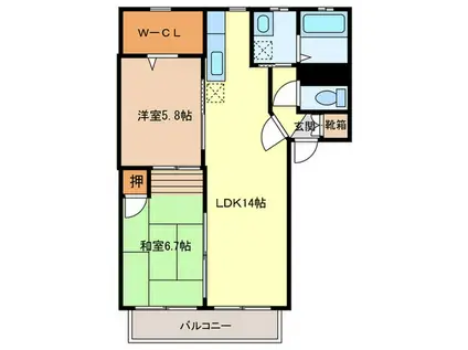メゾンティーグル(2LDK/2階)の間取り写真