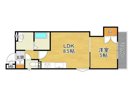 クリエオーレ春日元町(1LDK/2階)の間取り写真