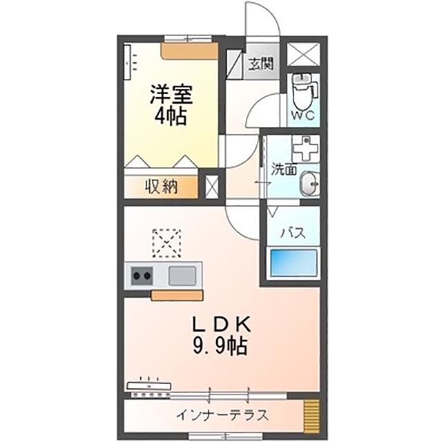 INFIELD D (1LDK/1階)の間取り写真