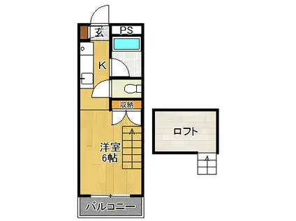 メイプルコート一万城C棟(1K/2階)の間取り写真