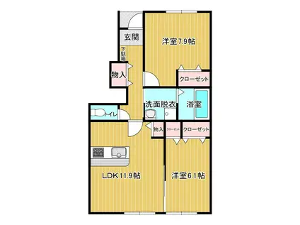 DIA MOOR III(2LDK/1階)の間取り写真