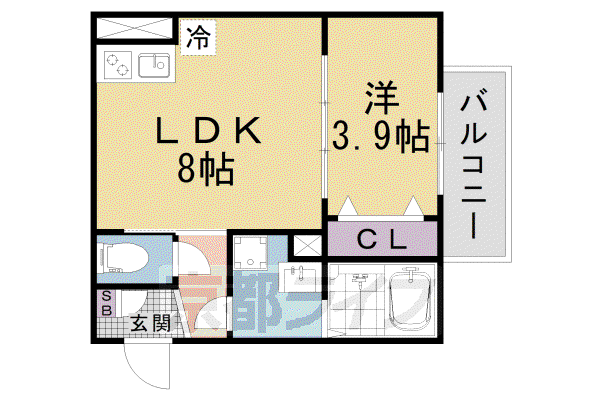 ジーメゾン山科ジュミエ(1LDK/1階)の間取り写真