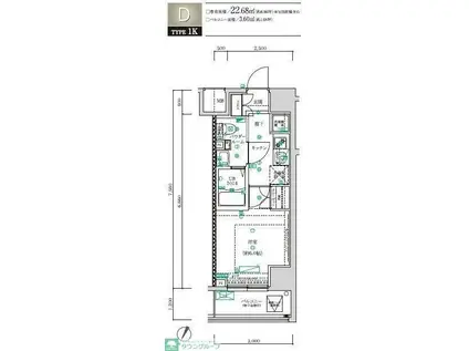 スクエアシティ川崎(1K/6階)の間取り写真