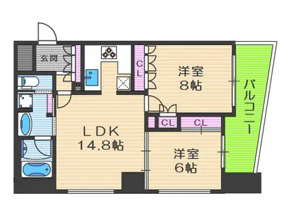 リーガル江戸堀ウエストパーク(2LDK/12階)の間取り写真