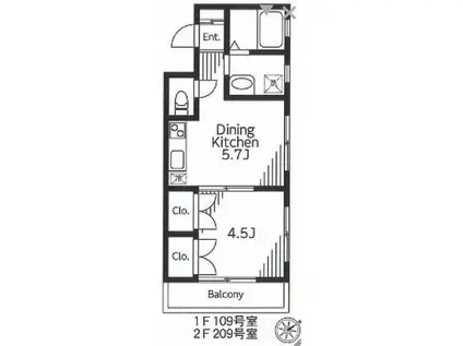 エステート長津田III(1K/1階)の間取り写真