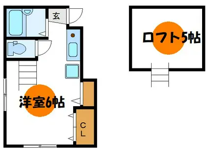 ソレイユワシオ六番館II(ワンルーム/2階)の間取り写真