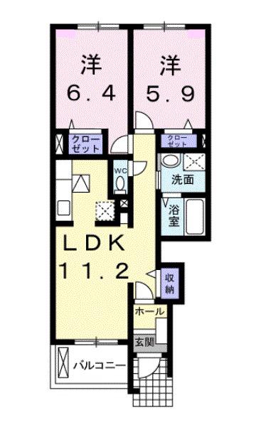 カーサ・フローレス(2LDK/1階)の間取り写真