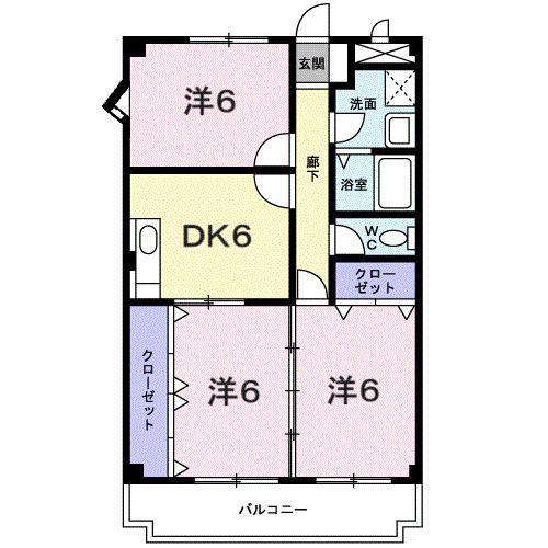 ディアコート横山(3DK/1階)の間取り写真