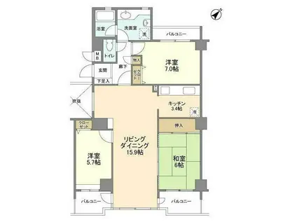 コスモ柏2(3LDK/2階)の間取り写真