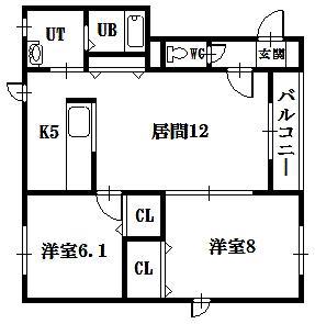 3条西ハイム(2LDK/1階)の間取り写真