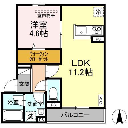 ラフィネ西桜町(1LDK/2階)の間取り写真