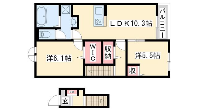 グランドールII(2LDK/2階)の間取り写真